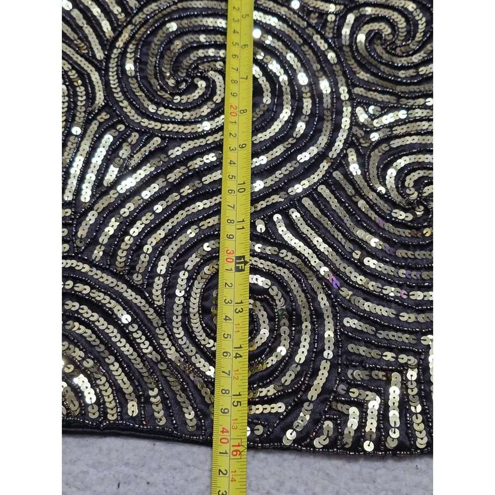 Artistic Accents Gold Sequin Swirl Beaded Black Pillow Cover 16x16 Square Zipper